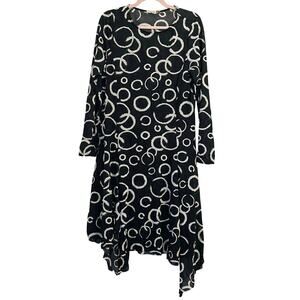 Chalet et ceci Crinkle Asymmetric Tunic Dress Small Artsy Black White Lagenlook